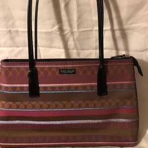 Kate Spade Y2K Vintage Shoulder Purse Mauve Pink Brown stripes, Black Handle